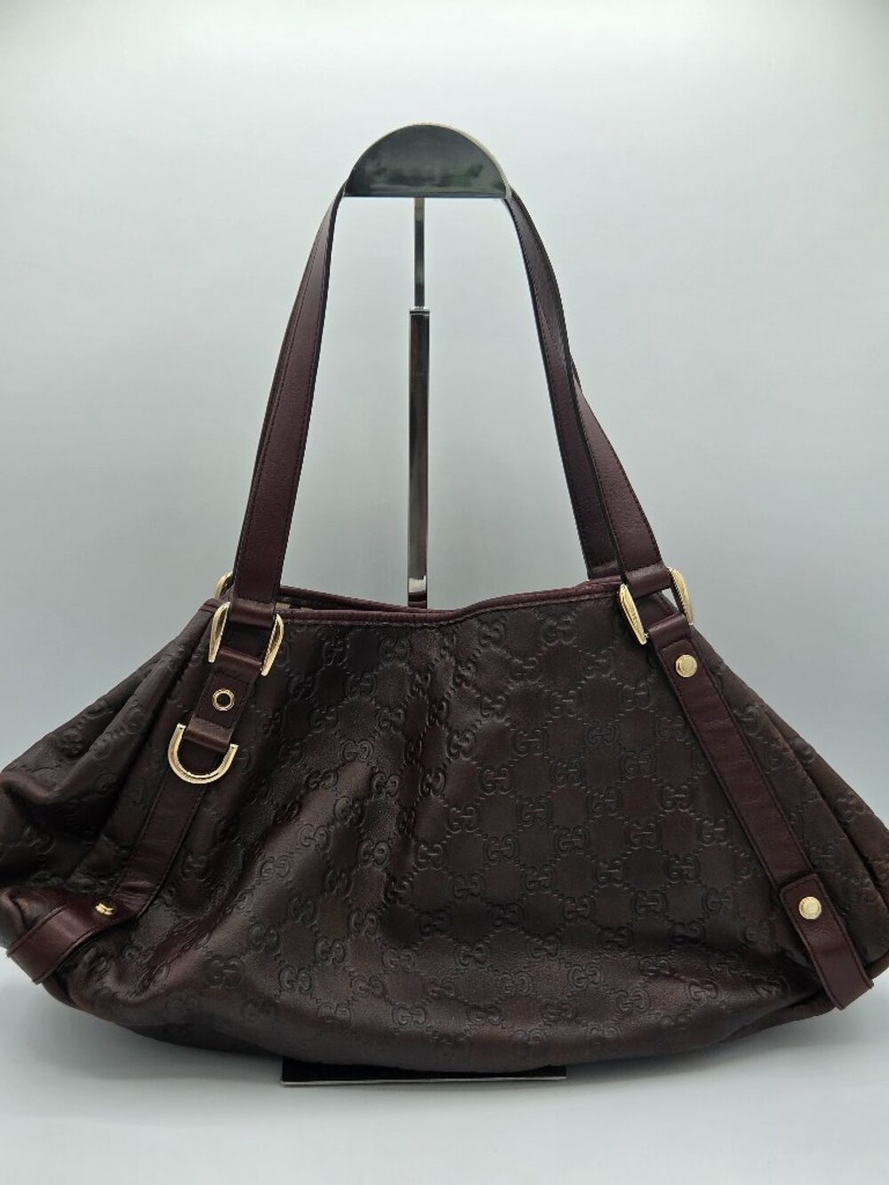 Authentic Gucci Guccissima Leather Shoulder Tote – Burgundy Brown